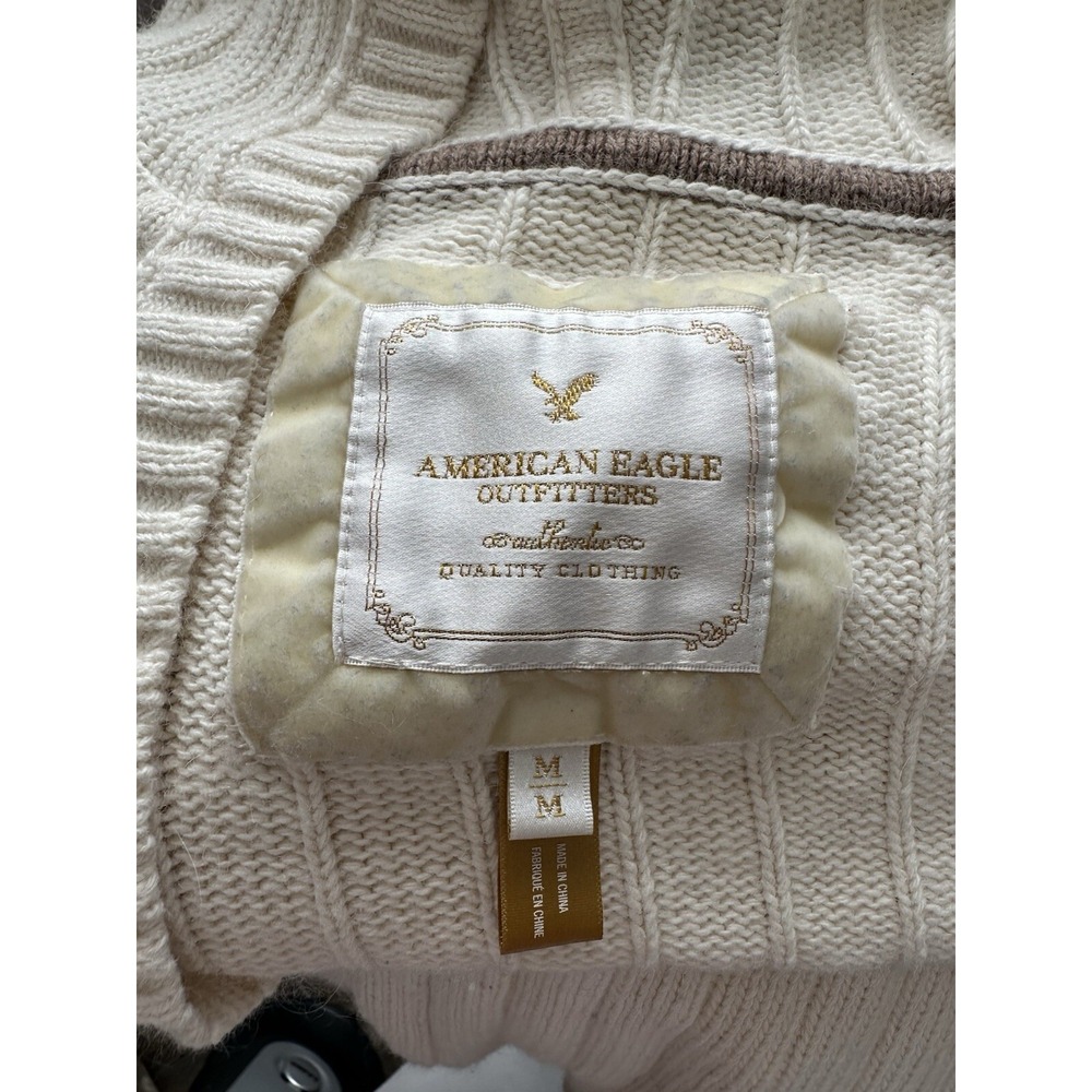 American Eagle Women's Knit Sweater Hooded Beige Y2K Size M - Picture 10 of 12
